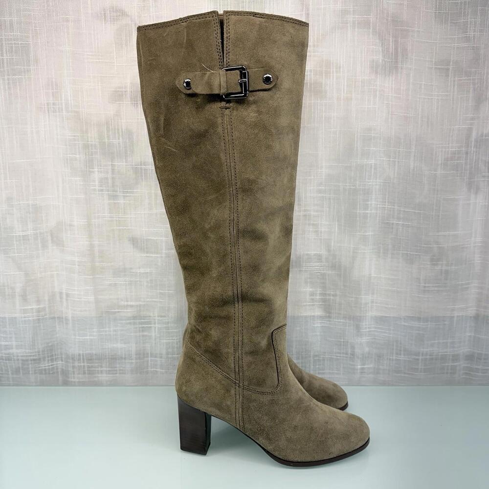 Michael Kors Burke Knee High Suede Boots Sz 7.5 Equestrian Chic Block Heel - Picture 3 of 9